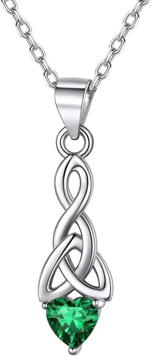 ChicSilver 925 Sterling Silver Sparkling Heart Birthstone Celtic Knot Pendant Necklace 18 Inch (with Gift Box)