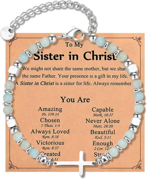 Christian Friendship Cross Bracelet for Women, Beaded Link Chain - Perfect Inspirational Gift for Daughter, Niece, Sister, and Friend