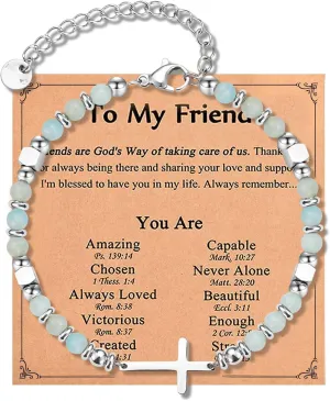 Christian Friendship Cross Bracelet for Women, Beaded Link Chain - Perfect Inspirational Gift for Daughter, Niece, Sister, and Friend