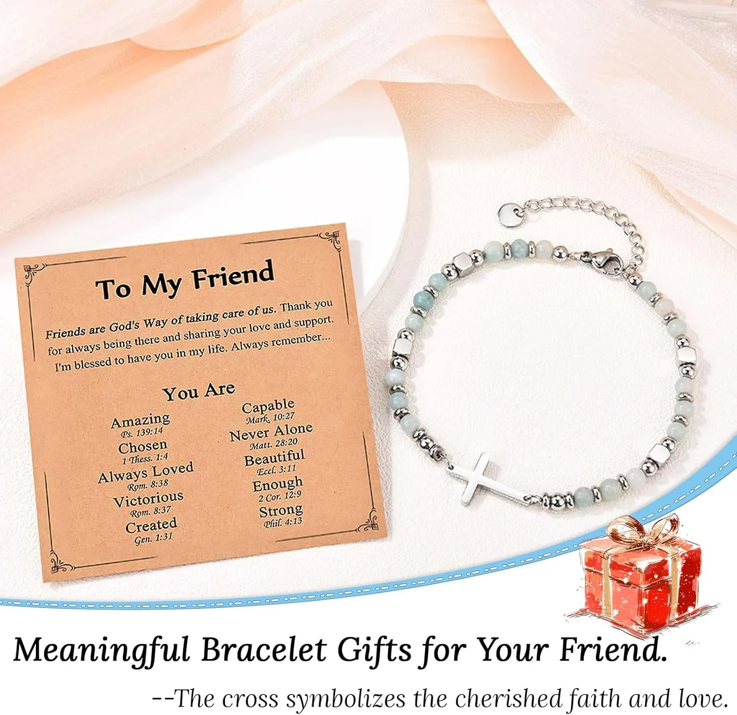 Christian Friendship Cross Bracelet for Women, Beaded Link Chain - Perfect Inspirational Gift for Daughter, Niece, Sister, and Friend