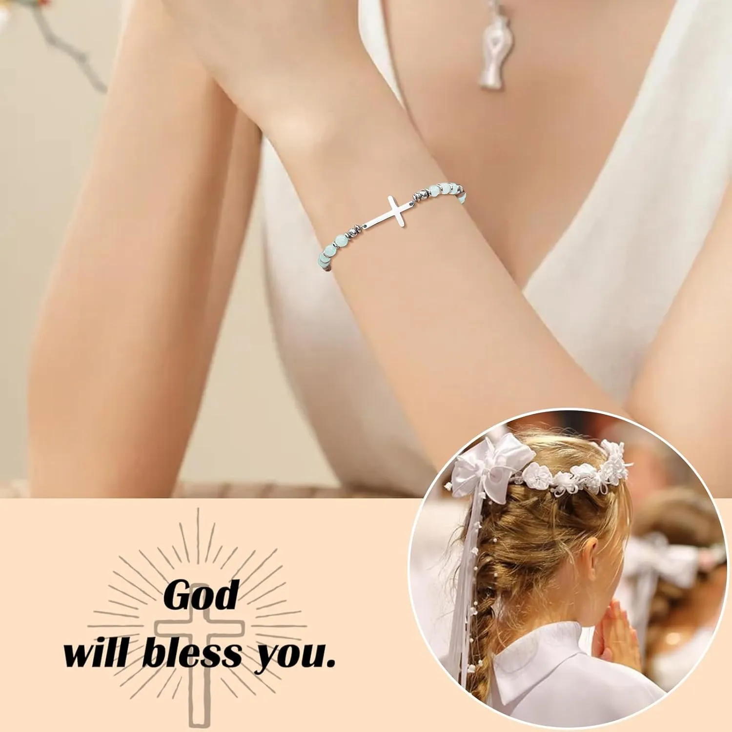 Christian Friendship Cross Bracelet for Women, Beaded Link Chain - Perfect Inspirational Gift for Daughter, Niece, Sister, and Friend