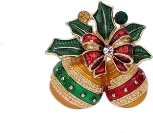 Christmas Jingle Bell Lapel Brooch Pin for Women Girls Cubic Zirconia Red Bow Knot Twinkle Bell Enamel Pins Clip Sweater Dress Hat Suit Jacket Brooches Pins Fashion Xmas Festive Decoration Supplies