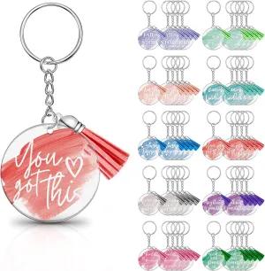 Chunful 50 Pcs Inspirational Gift Acrylic Keychain with Tassels Bulk Thank You Gifts for Employee Teacher Volunteer Coworker Staff Social Worker Appreciation(Painting Style,Bright Colors)