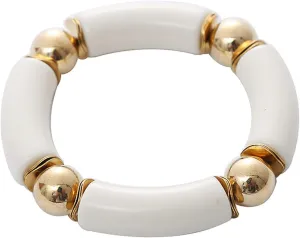 Chunky Acrylic Bamboo Tube Curved Bangle Bracelet for Women Colorful Resin Stacking Stretchy Beaded Bracelet Friendship Summer Beach Holiday Jewelry