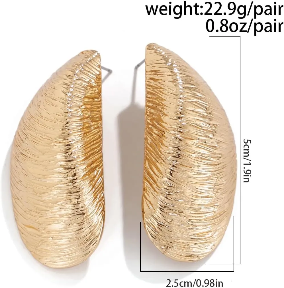 Chunky Gold Earrings for Women 18K Gold Plated Stud Earrings Irregular Statement Earrings Big Geometric Earrings Large Shell & Water Drop Earrings Hypoallergenic Fashion Jewelry Gifts