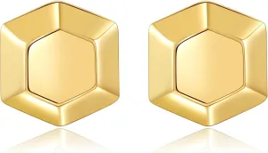 Chunky Gold Hexagon Stud Earrings for Women 14k Gold Plated Retro Statement Earrings Minimalist Geometric Earrings Trendy Gold Jewelry Gifts