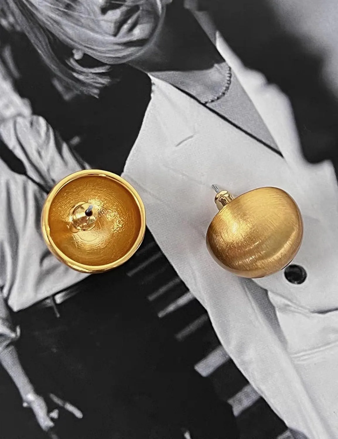 Chunky Gold Stud Earrings for Women 14K Gold Plated 925 Sterling Silver Brushed Half Ball Stud Earrings