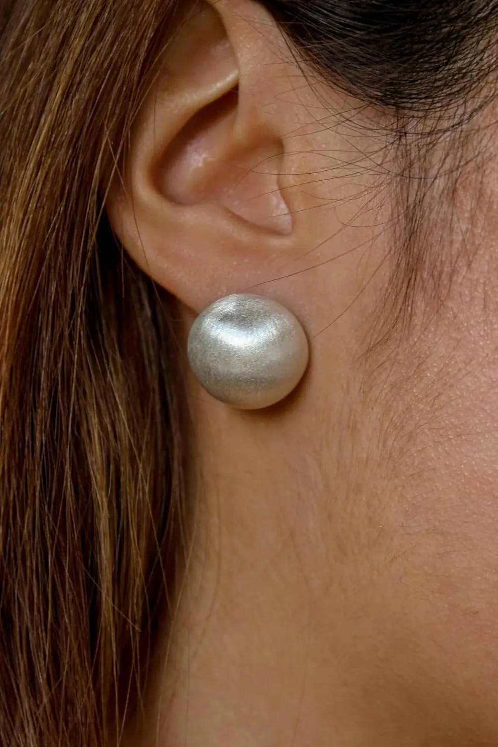 Chunky Gold Stud Earrings for Women 14K Gold Plated 925 Sterling Silver Brushed Half Ball Stud Earrings