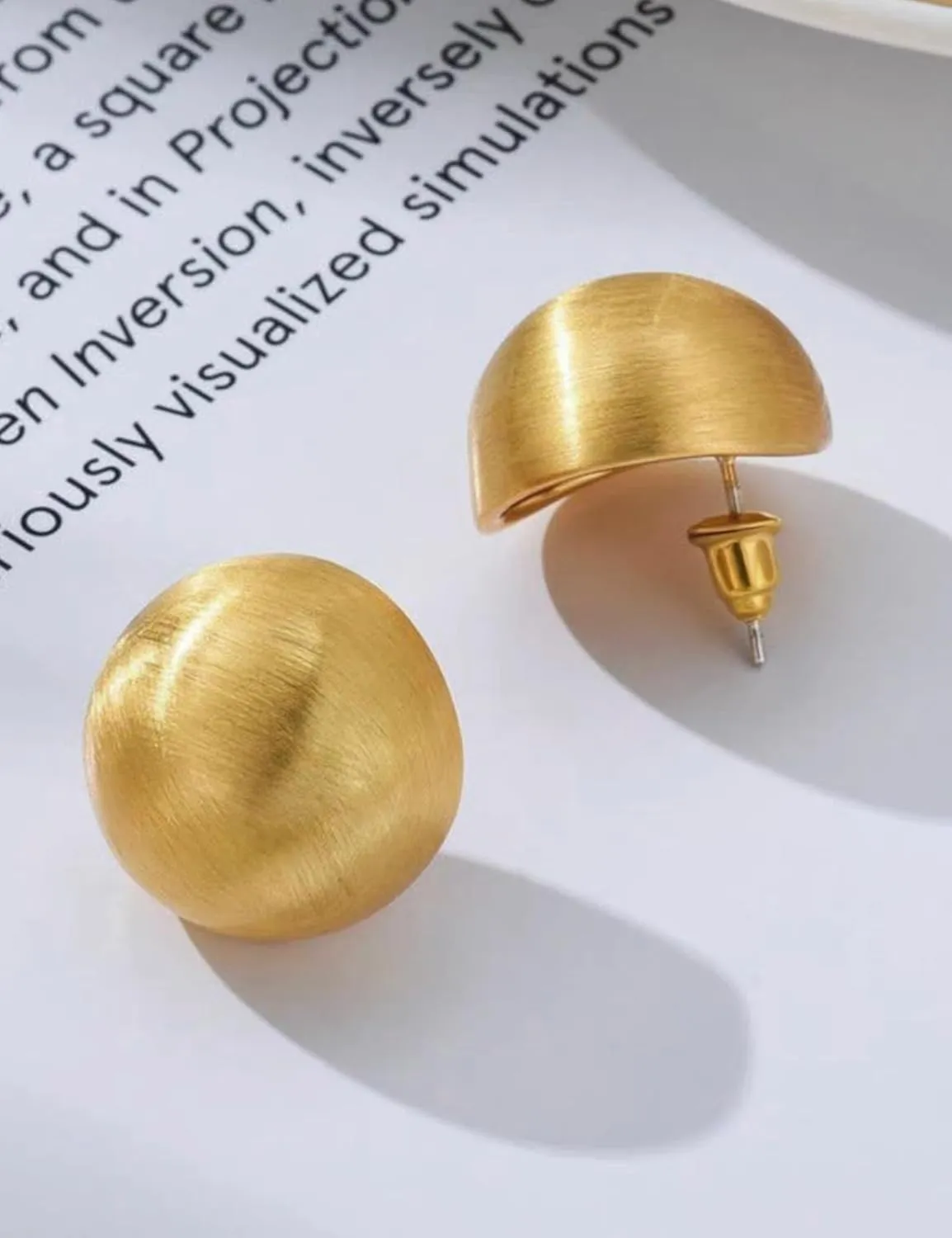Chunky Gold Stud Earrings for Women 14K Gold Plated 925 Sterling Silver Brushed Half Ball Stud Earrings