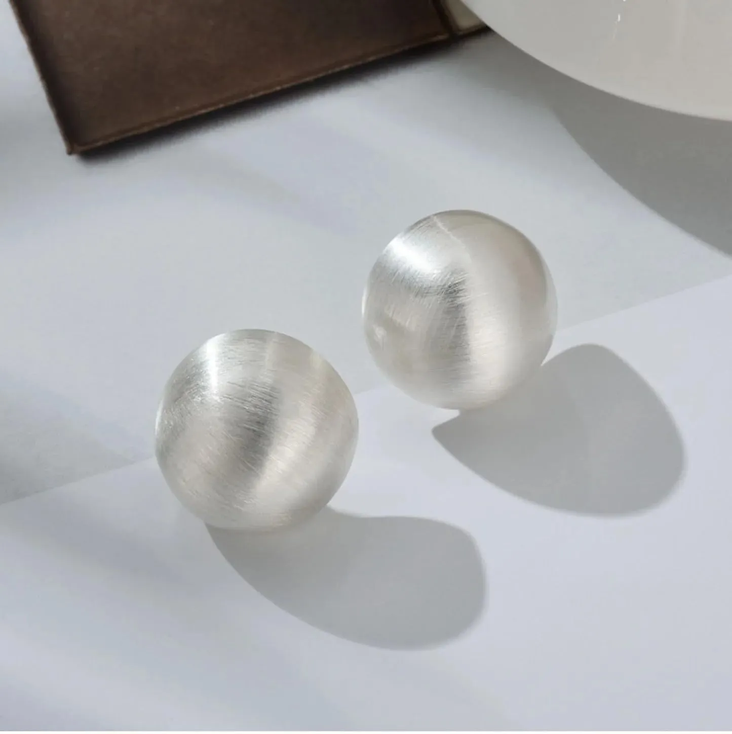 Chunky Gold Stud Earrings for Women 14K Gold Plated 925 Sterling Silver Brushed Half Ball Stud Earrings