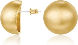 Chunky Gold Stud Earrings for Women 14K Gold Plated 925 Sterling Silver Brushed Half Ball Stud Earrings