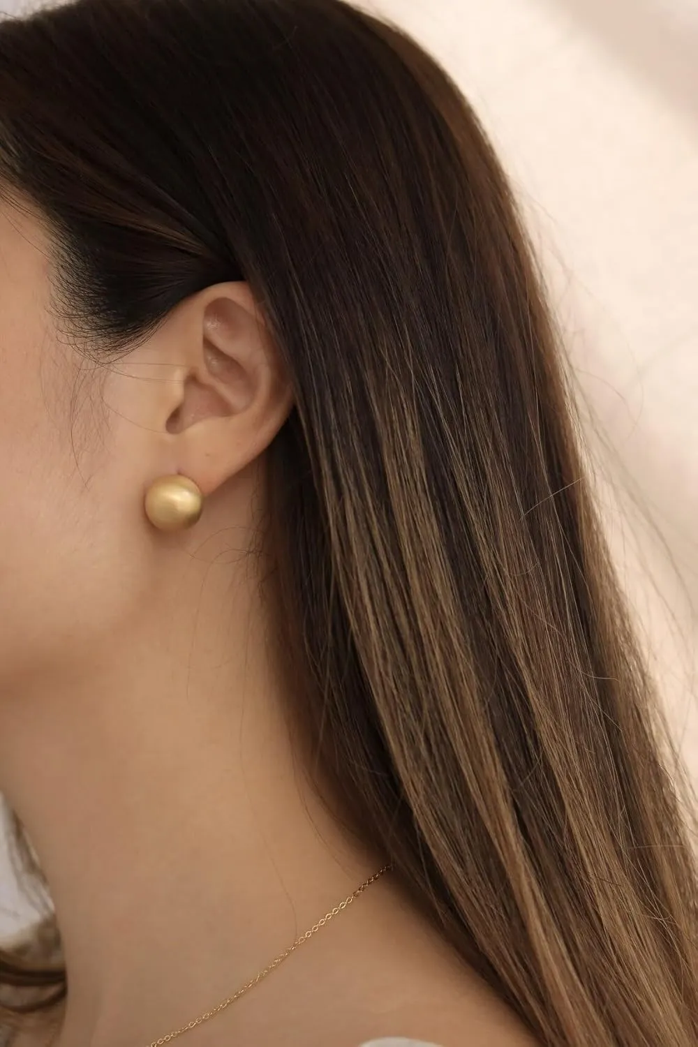 Chunky Gold Stud Earrings for Women 14K Gold Plated 925 Sterling Silver Brushed Half Ball Stud Earrings
