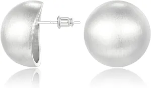 Chunky Gold Stud Earrings for Women 14K Gold Plated 925 Sterling Silver Brushed Half Ball Stud Earrings