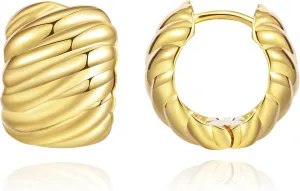 Chunky Gold Thick Hoop Earrings for Women, 18k Gold Plated Lightweight Hypoallergenic Huggie Hoops, Trendy Jewelry for Women