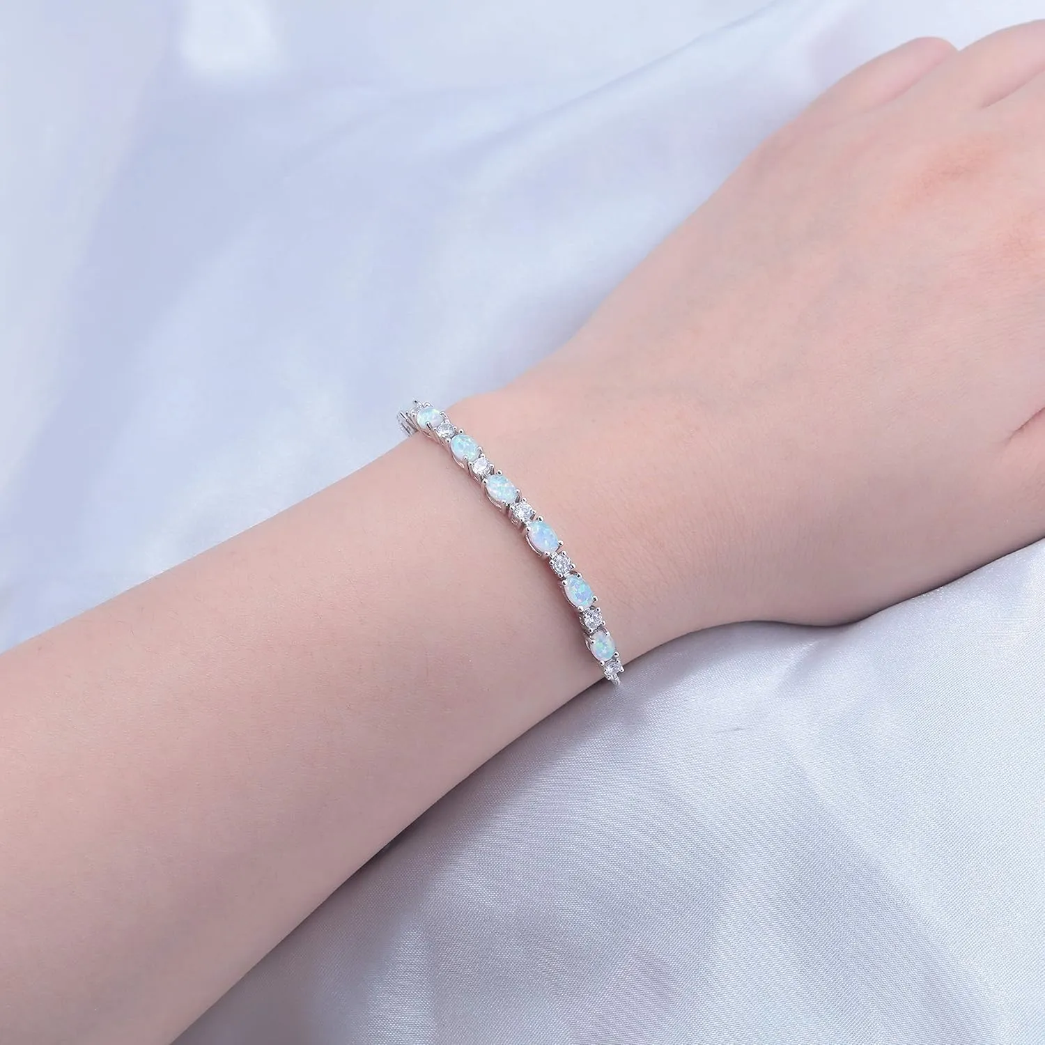 CiNily 18K White Gold/Rose Gold Plated Bracelets-Adjustable Sparkling Cubic Zirconia White Opal Bracelet for Women Girls for Her
