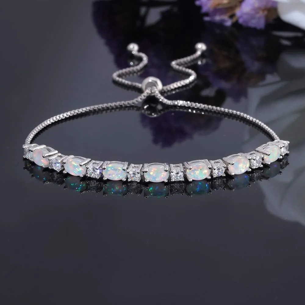 CiNily 18K White Gold/Rose Gold Plated Bracelets-Adjustable Sparkling Cubic Zirconia White Opal Bracelet for Women Girls for Her