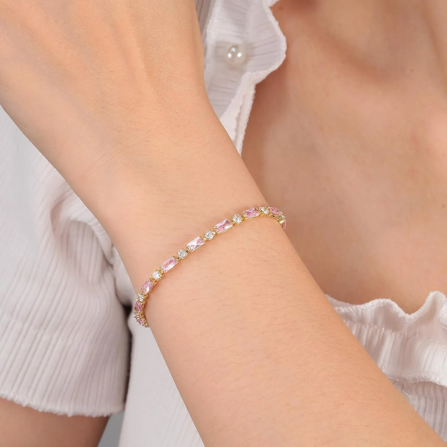 CiNily Adjustable Tennis Bracelets for Women Teen Girls Rainbow Cubic Zirconia Bracelet 14K White Gold Plated Hypoallergenic Slider Bracelet Jewelry Gift
