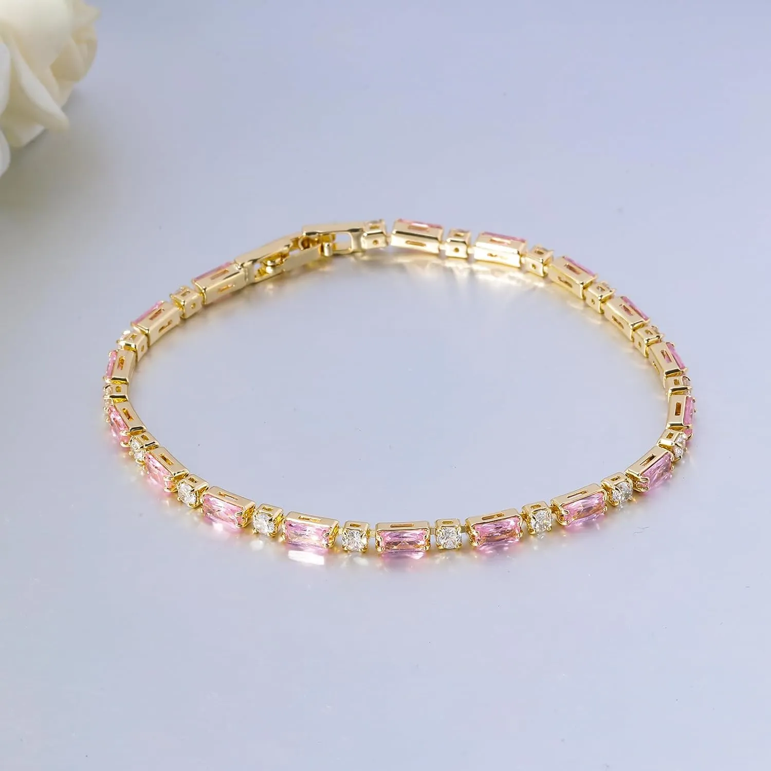 CiNily Adjustable Tennis Bracelets for Women Teen Girls Rainbow Cubic Zirconia Bracelet 14K White Gold Plated Hypoallergenic Slider Bracelet Jewelry Gift