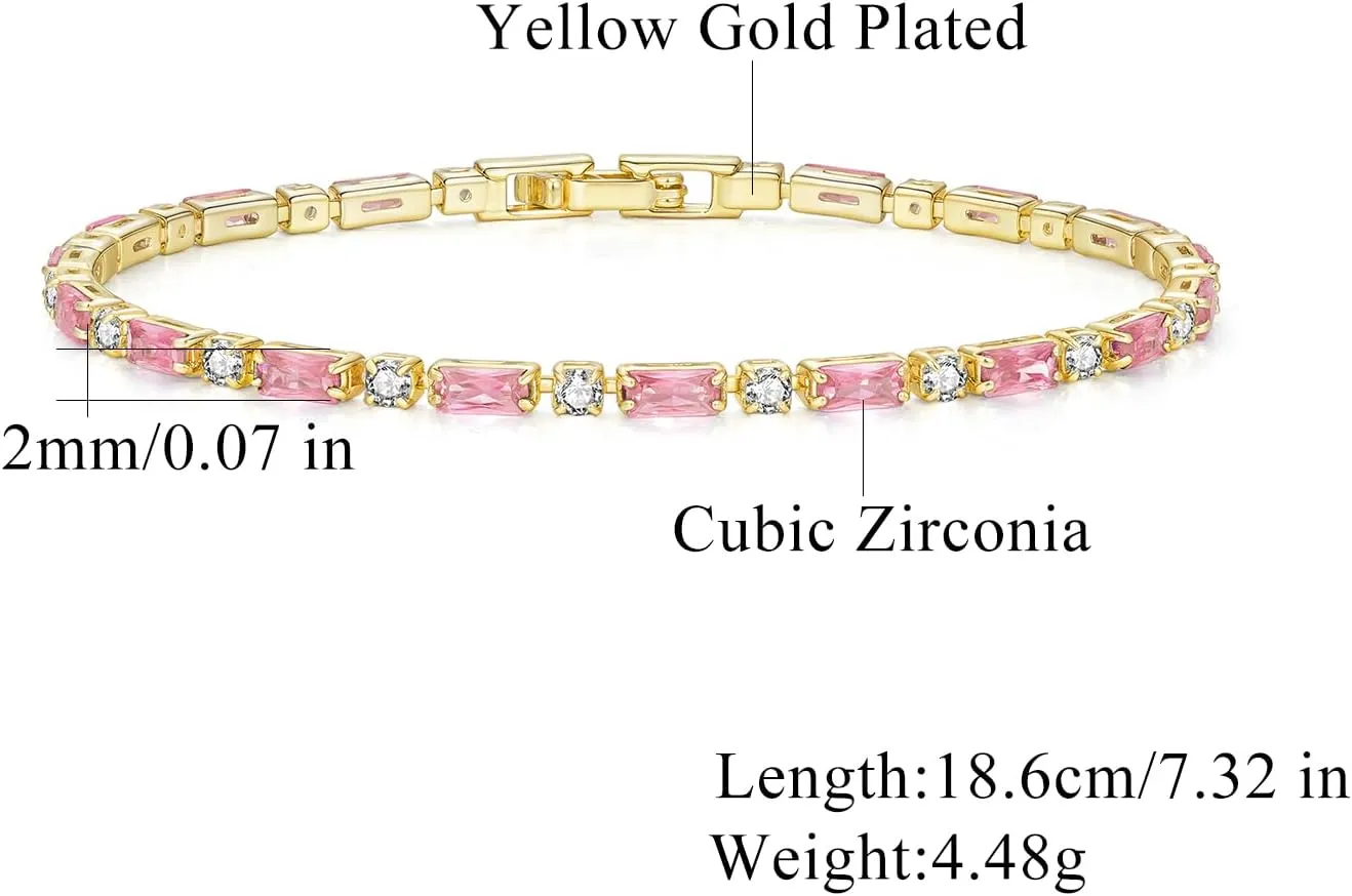 CiNily Adjustable Tennis Bracelets for Women Teen Girls Rainbow Cubic Zirconia Bracelet 14K White Gold Plated Hypoallergenic Slider Bracelet Jewelry Gift
