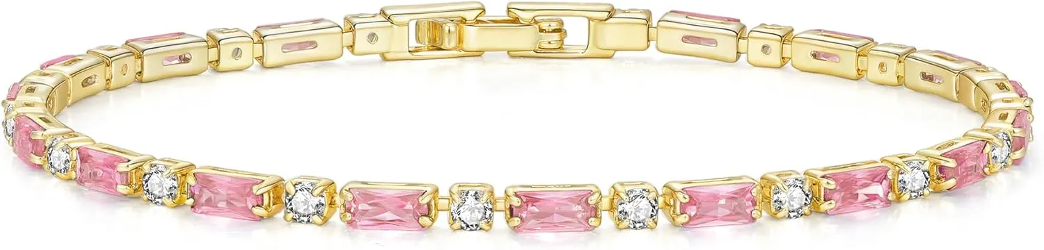 CiNily Adjustable Tennis Bracelets for Women Teen Girls Rainbow Cubic Zirconia Bracelet 14K White Gold Plated Hypoallergenic Slider Bracelet Jewelry Gift