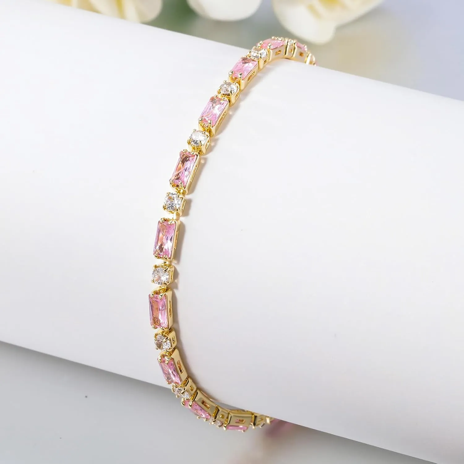 CiNily Adjustable Tennis Bracelets for Women Teen Girls Rainbow Cubic Zirconia Bracelet 14K White Gold Plated Hypoallergenic Slider Bracelet Jewelry Gift