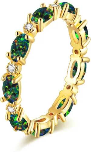 CiNily Gold Rings 14K Gold Plated Created Opal Rings for Women Engagement | Wedding | Eternity Bands Cubic Zirconia Promise Rings for Her Diamond Accents Ring Size 6-10.5