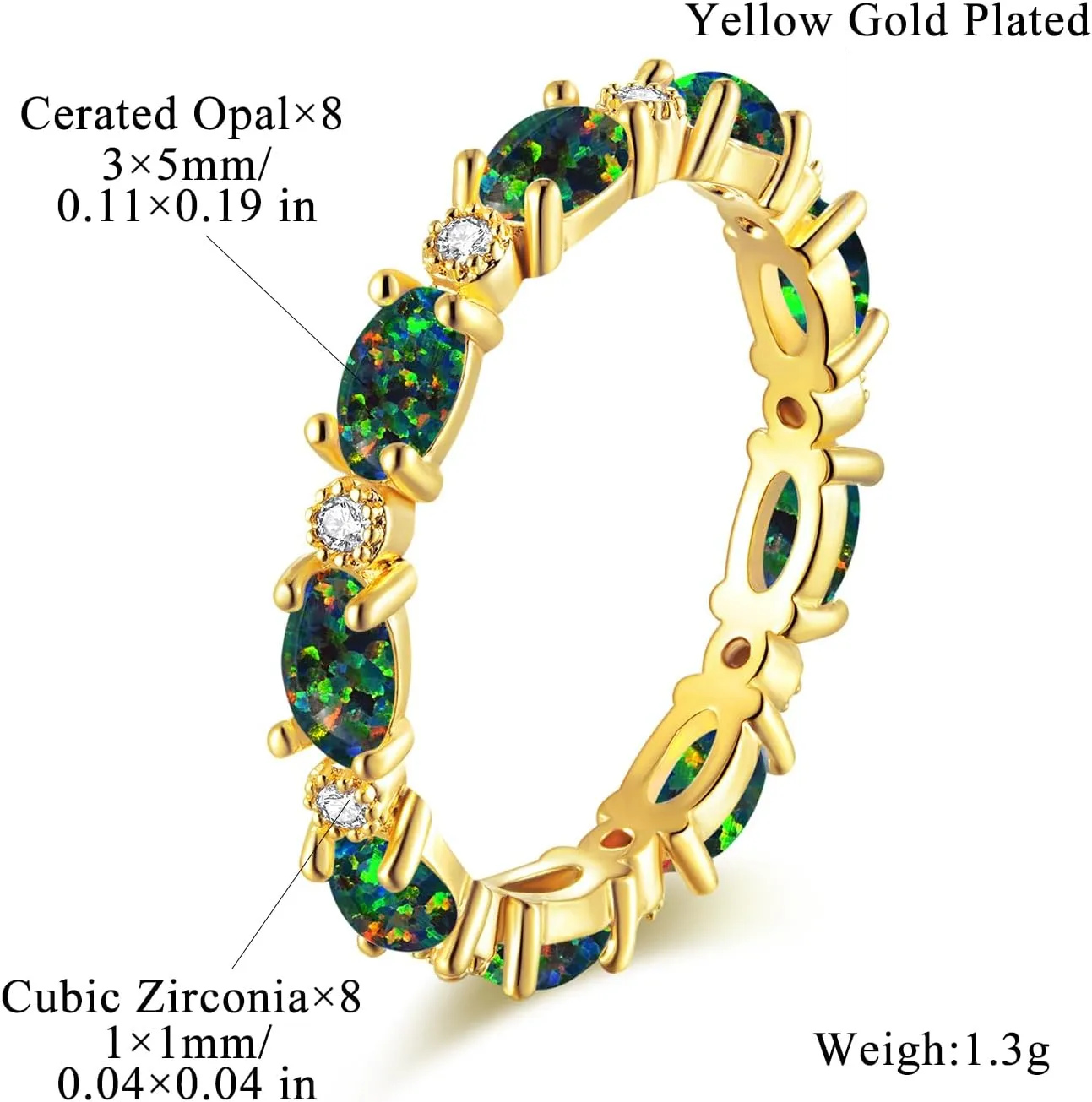 CiNily Gold Rings 14K Gold Plated Created Opal Rings for Women Engagement | Wedding | Eternity Bands Cubic Zirconia Promise Rings for Her Diamond Accents Ring Size 6-10.5
