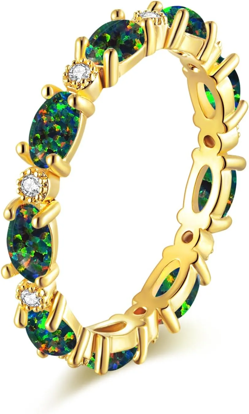 CiNily Gold Rings 14K Gold Plated Created Opal Rings for Women Engagement | Wedding | Eternity Bands Cubic Zirconia Promise Rings for Her Diamond Accents Ring Size 6-10.5