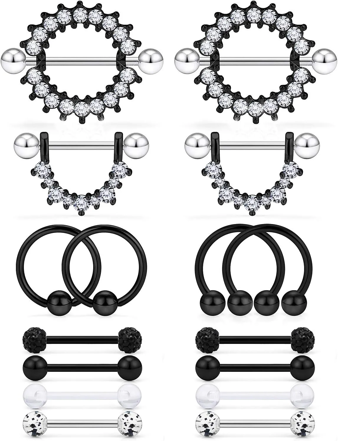 Cisyozi 16G 14G Nipple Piercing Jewelry Tongue Rings Hypoallergenic Surgical Steel Screw Nipple Tongue Shield Ring Barbell Body Piercing Jewelry Retainer for Women 9/16 Inch 14mm