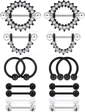 Cisyozi 16G 14G Nipple Piercing Jewelry Tongue Rings Hypoallergenic Surgical Steel Screw Nipple Tongue Shield Ring Barbell Body Piercing Jewelry Retainer for Women 9/16 Inch 14mm