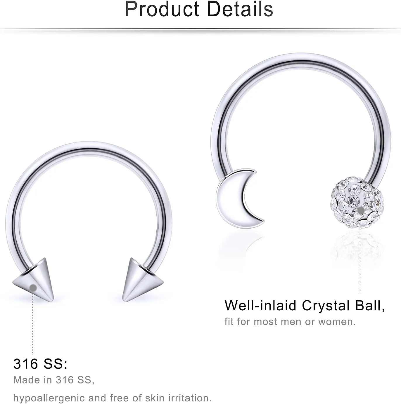 Cisyozi 16G Septum Rings Piercing Jewelry 316L Surgical Steel Hypoallergenic Black Septum Nose Eyebrow Lip Rings Hoop Helix Daith Cartilage Tragus Rook Earrings Piercing Jewelry for Women Men 10mm