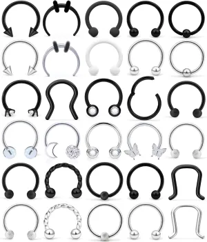 Cisyozi 16G Septum Rings Piercing Jewelry 316L Surgical Steel Hypoallergenic Black Septum Nose Eyebrow Lip Rings Hoop Helix Daith Cartilage Tragus Rook Earrings Piercing Jewelry for Women Men 10mm