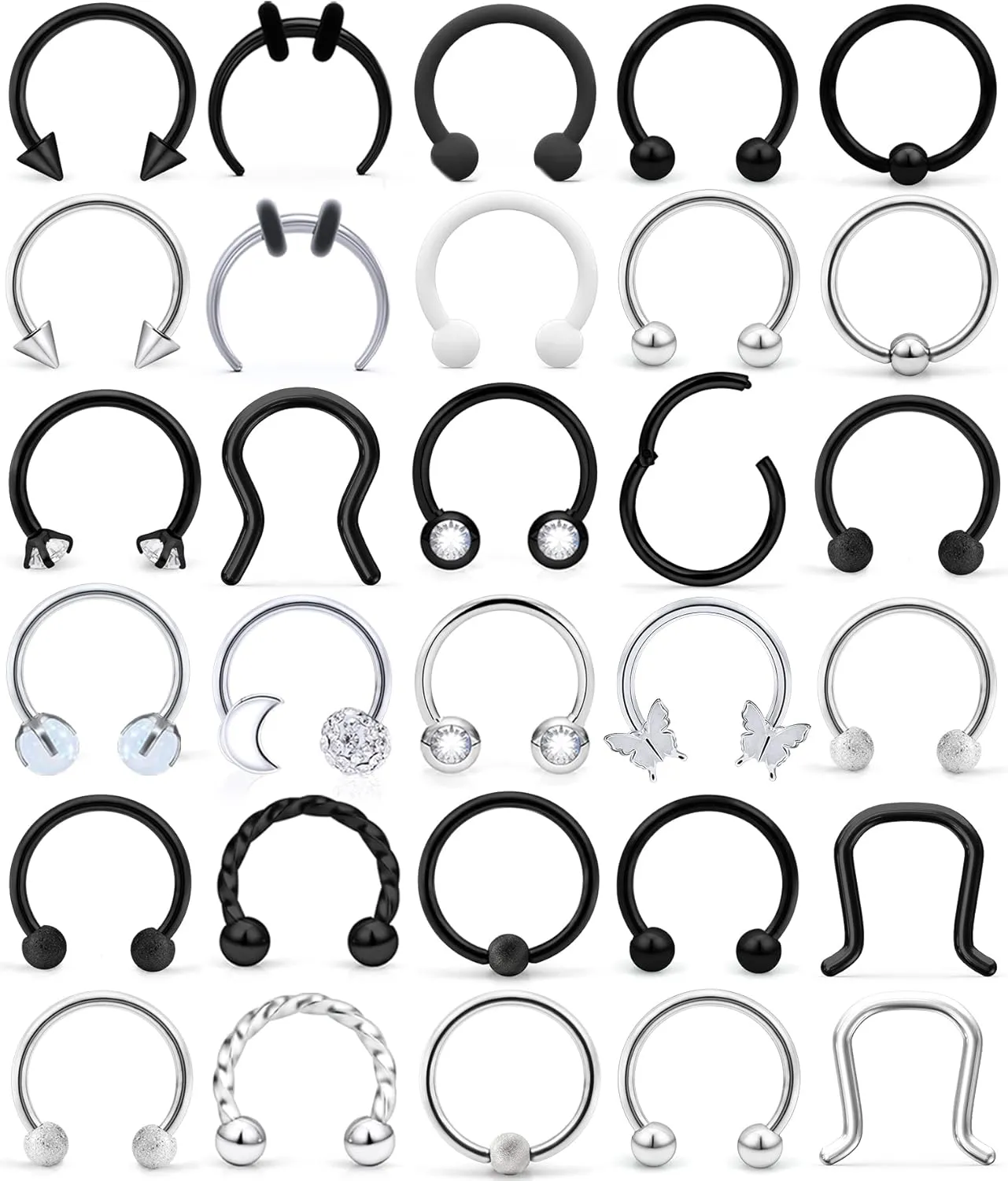 Cisyozi 16G Septum Rings Piercing Jewelry 316L Surgical Steel Hypoallergenic Black Septum Nose Eyebrow Lip Rings Hoop Helix Daith Cartilage Tragus Rook Earrings Piercing Jewelry for Women Men 10mm