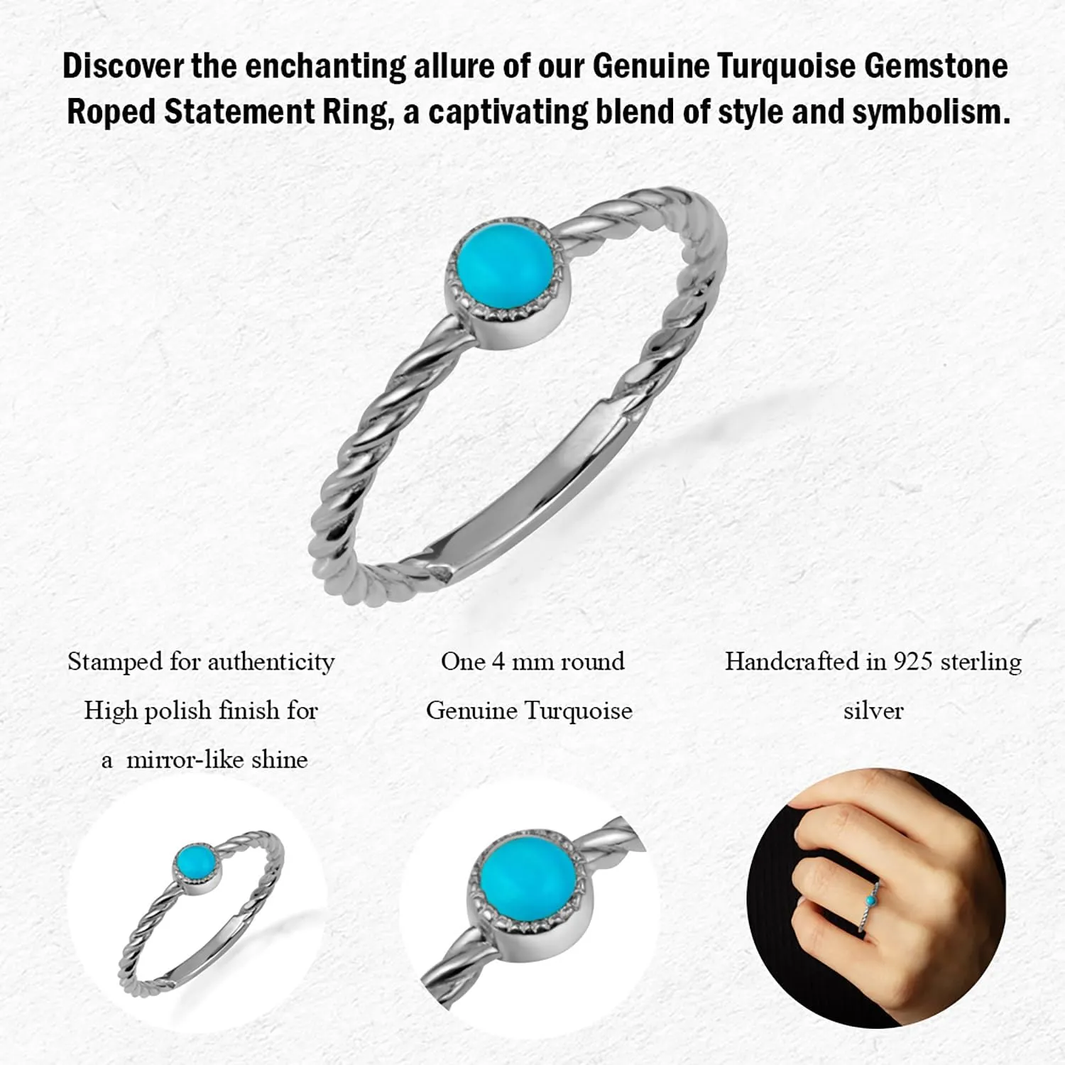 Claddagh Gold 10K & 14K Genuine Turquoise Gemstone Roped Statement Ring Available In Yellow/Rose/White with Multiple RingSize