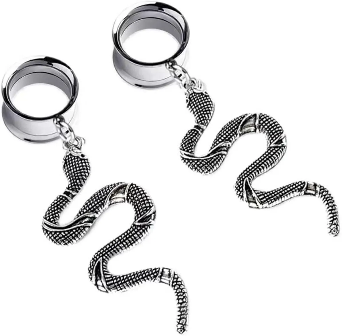 Cobras Ear Tunnels Plug,Stainless Steel Screw Ear Expander Flesh Tunnels Piercing