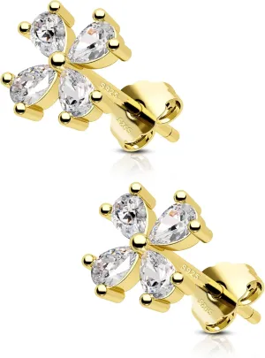 COCHARM 925 Sterling Silver Stud Earrings 14K Gold Plated 20g Cartilage Stud Butterfly Back Clover Cubic Zirconia Lobe Earrings for Women