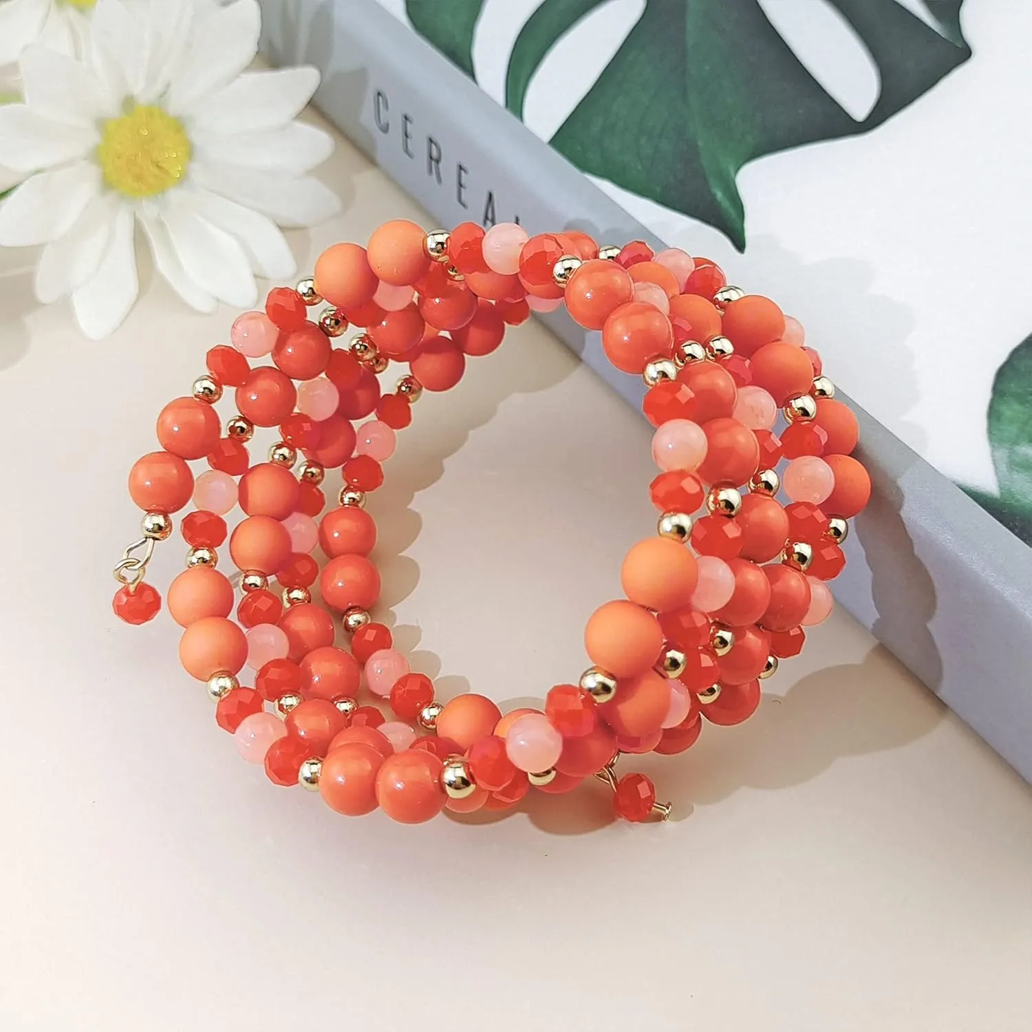 Coiris Multi Layers Statement Yellow Beaded Bracelet Adjustable Strand Bangle Bracelet for Women