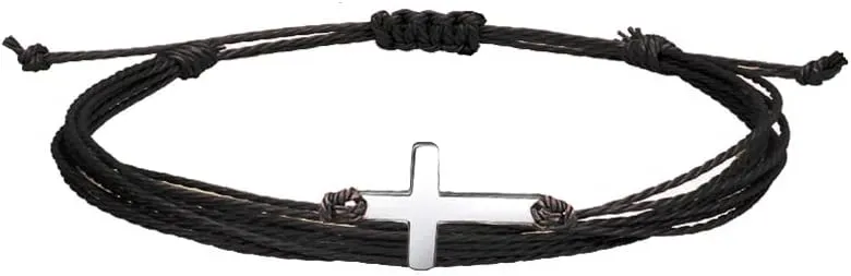 COLORFUL BLING Adjustable Braided Stainless Steel Cross Multicolor Rope String Handmade Braided Bracelet for Men Women Lucky Protection Religious Faith Jewelry
