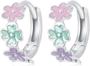 Colorful Flower Small Huggie Hoop Earrings for Women Cartilage 925 Sterling Silver Enamel Daisy Blossom Tiny Sleeper Hoops Earring Hypoalergenic Piercing Wrap Cuffs Cute Birthday Jewelry Gifts for Mom Daughter