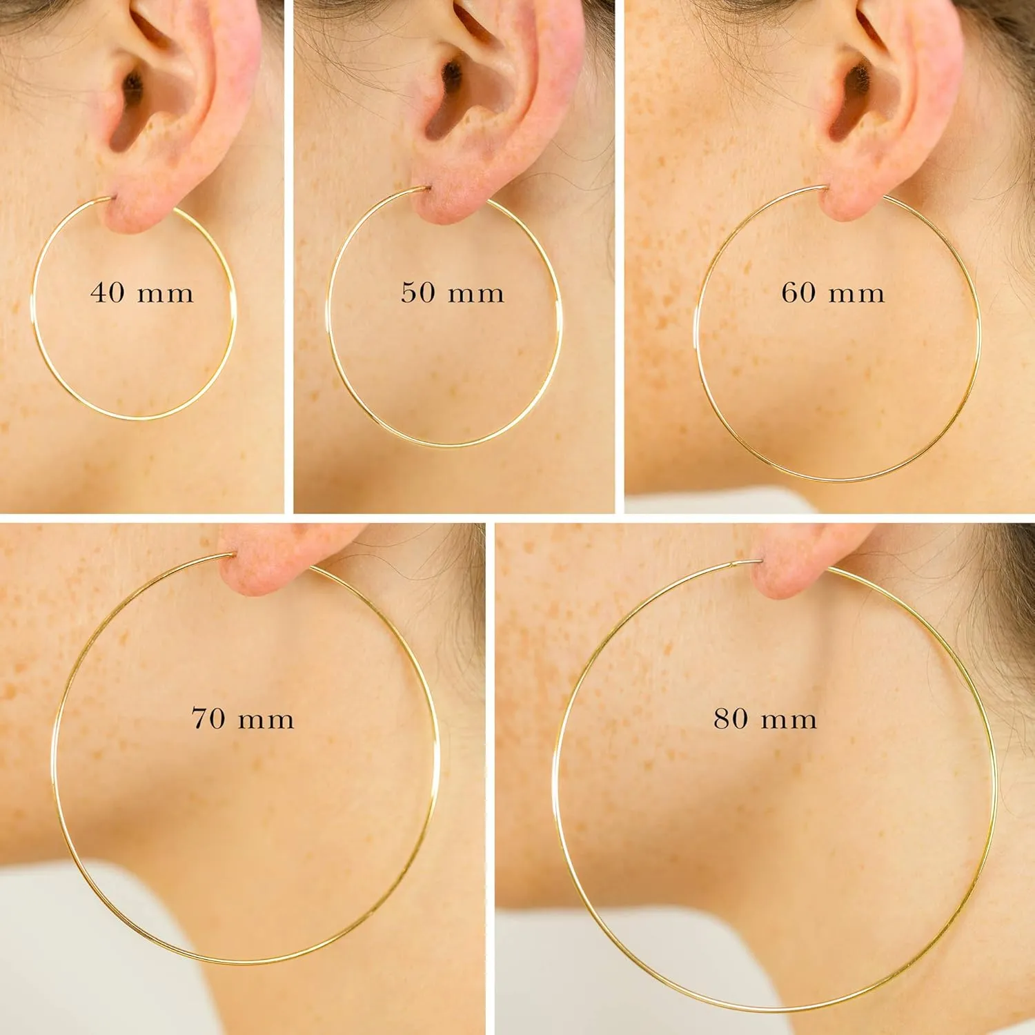 Columbus 14K Gold or Rhodium Dipped Endless Hoops with Sterling Silver Posts - Wire Thin Plated Infinity Hoop Earrings with 925 Post - 40, 50, 60, 70, 80 mm