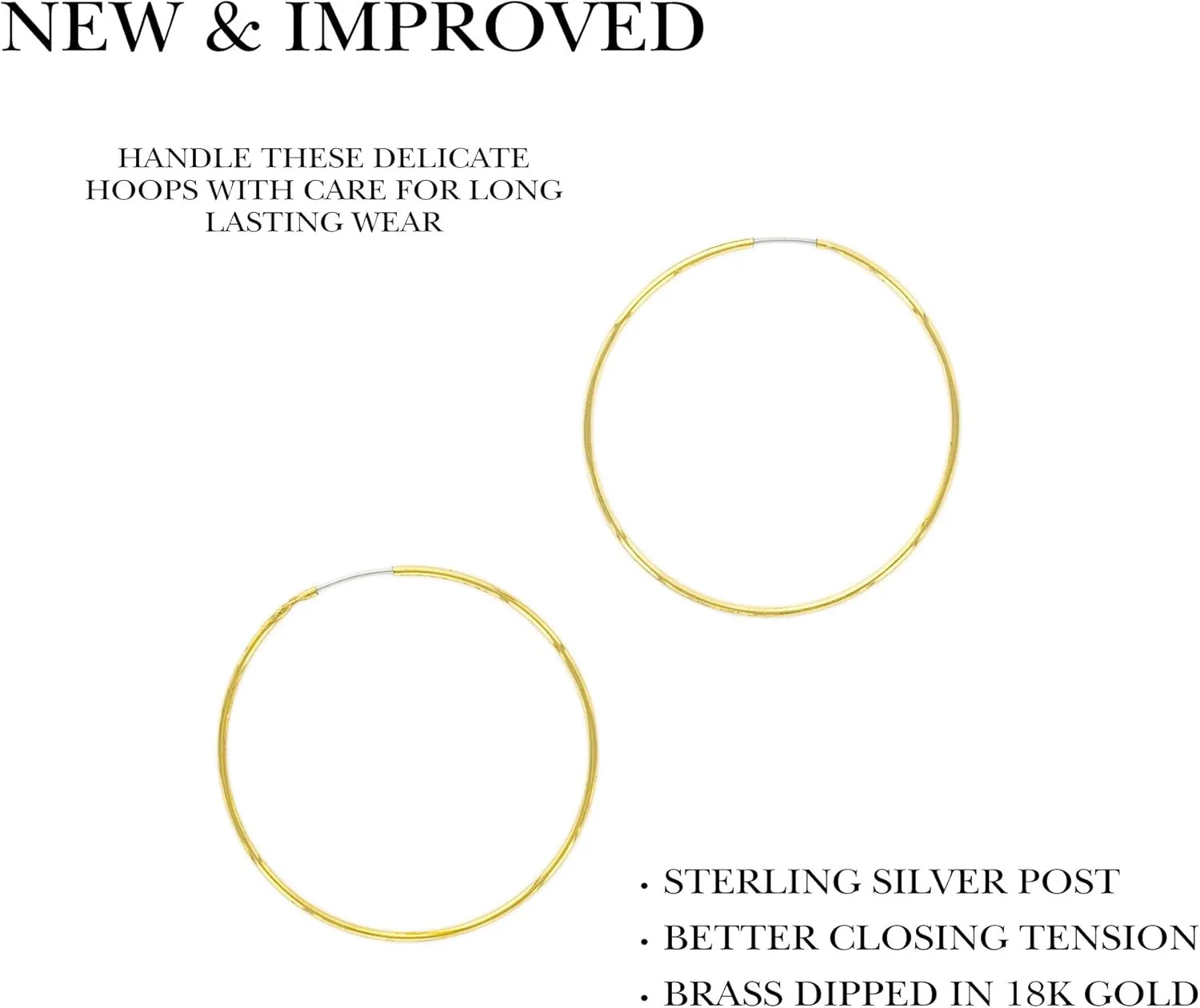 Columbus 14K Gold or Rhodium Dipped Endless Hoops with Sterling Silver Posts - Wire Thin Plated Infinity Hoop Earrings with 925 Post - 40, 50, 60, 70, 80 mm