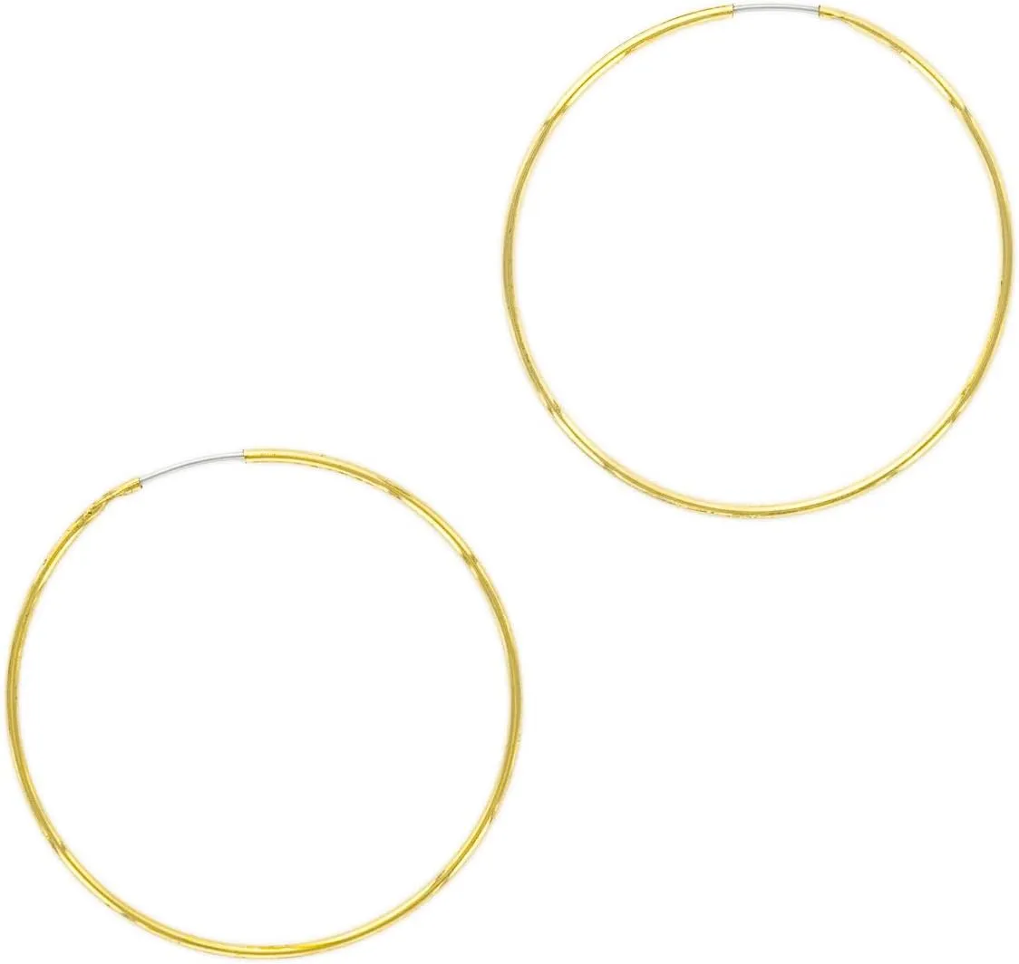 Columbus 14K Gold or Rhodium Dipped Endless Hoops with Sterling Silver Posts - Wire Thin Plated Infinity Hoop Earrings with 925 Post - 40, 50, 60, 70, 80 mm