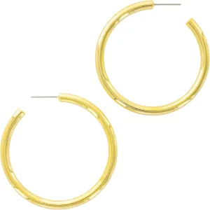 Columbus 14K Gold Plated Hoop Earrings - 4 mm Thick Hollow Hoops - Gold Loops with Hypoallergenic Stainless Steel Post - for Women for Her