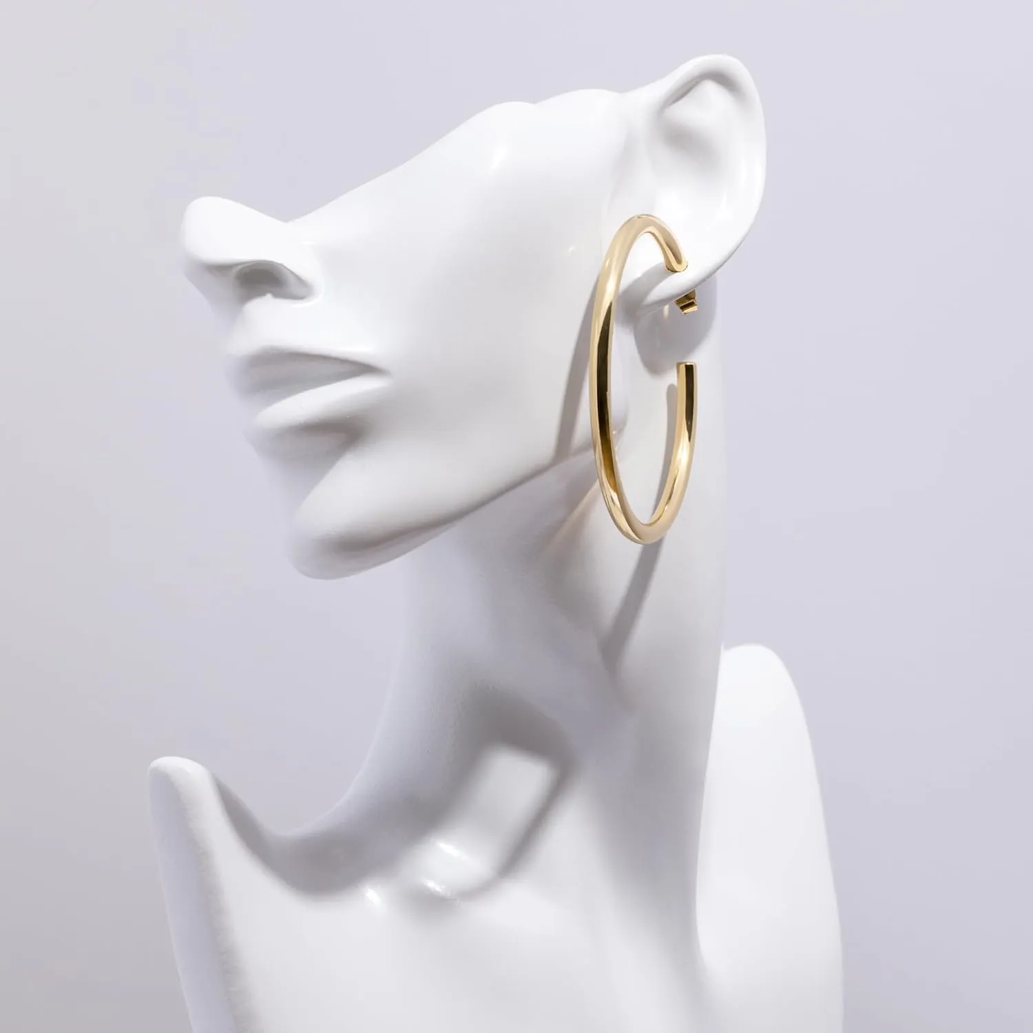 Columbus 14K Gold Plated Hoop Earrings - 4 mm Thick Hollow Hoops - Gold Loops with Hypoallergenic Stainless Steel Post - for Women for Her