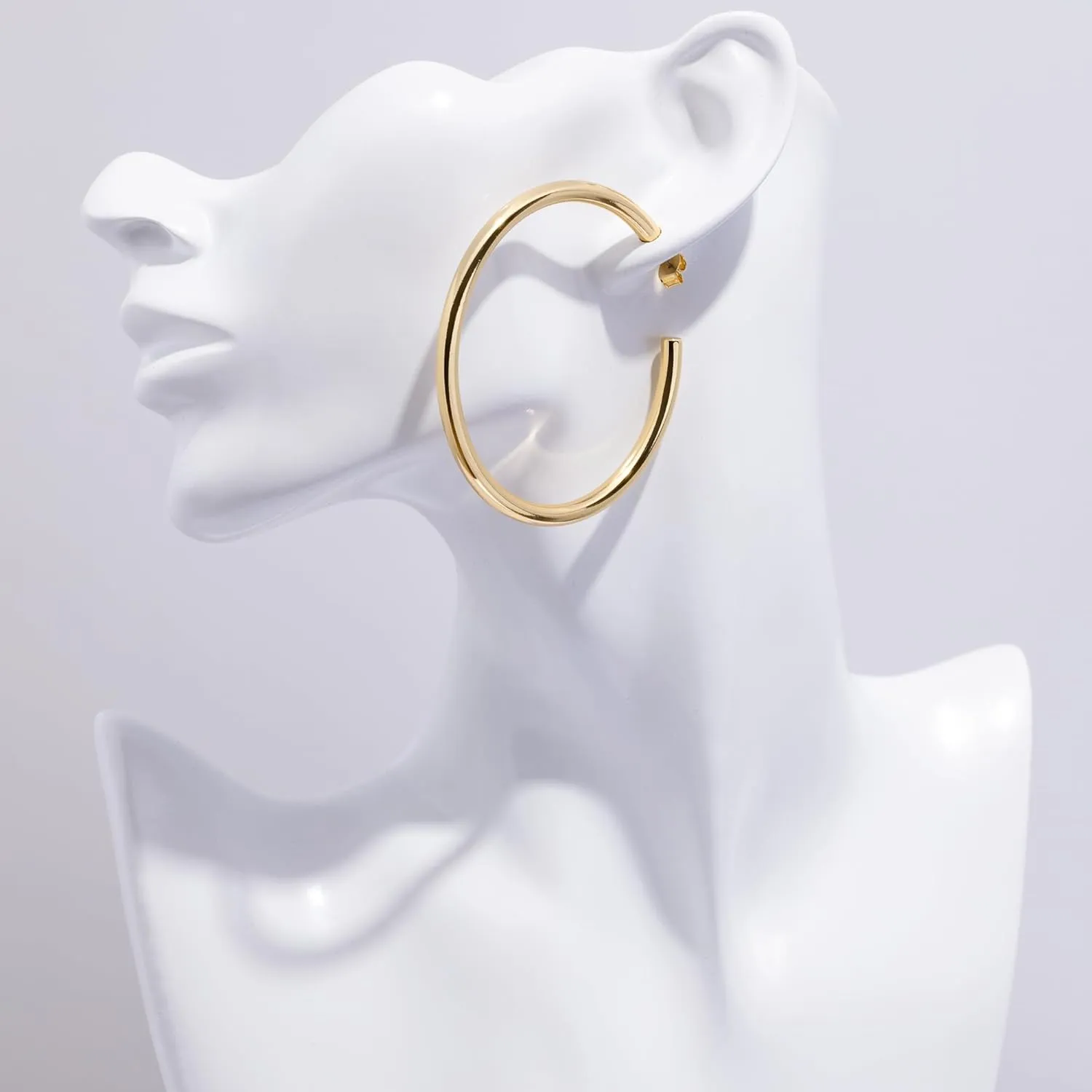 Columbus 14K Gold Plated Hoop Earrings - 4 mm Thick Hollow Hoops - Gold Loops with Hypoallergenic Stainless Steel Post - for Women for Her