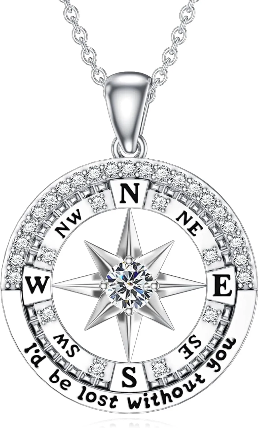 Compass Birthstone Necklace Gift for 2025 Graduation 925 Sterling Silver Compass I'd be Lost Without You Pendant Necklaces Jewelry for Women Her Wife Gift for Birthday Anniversary