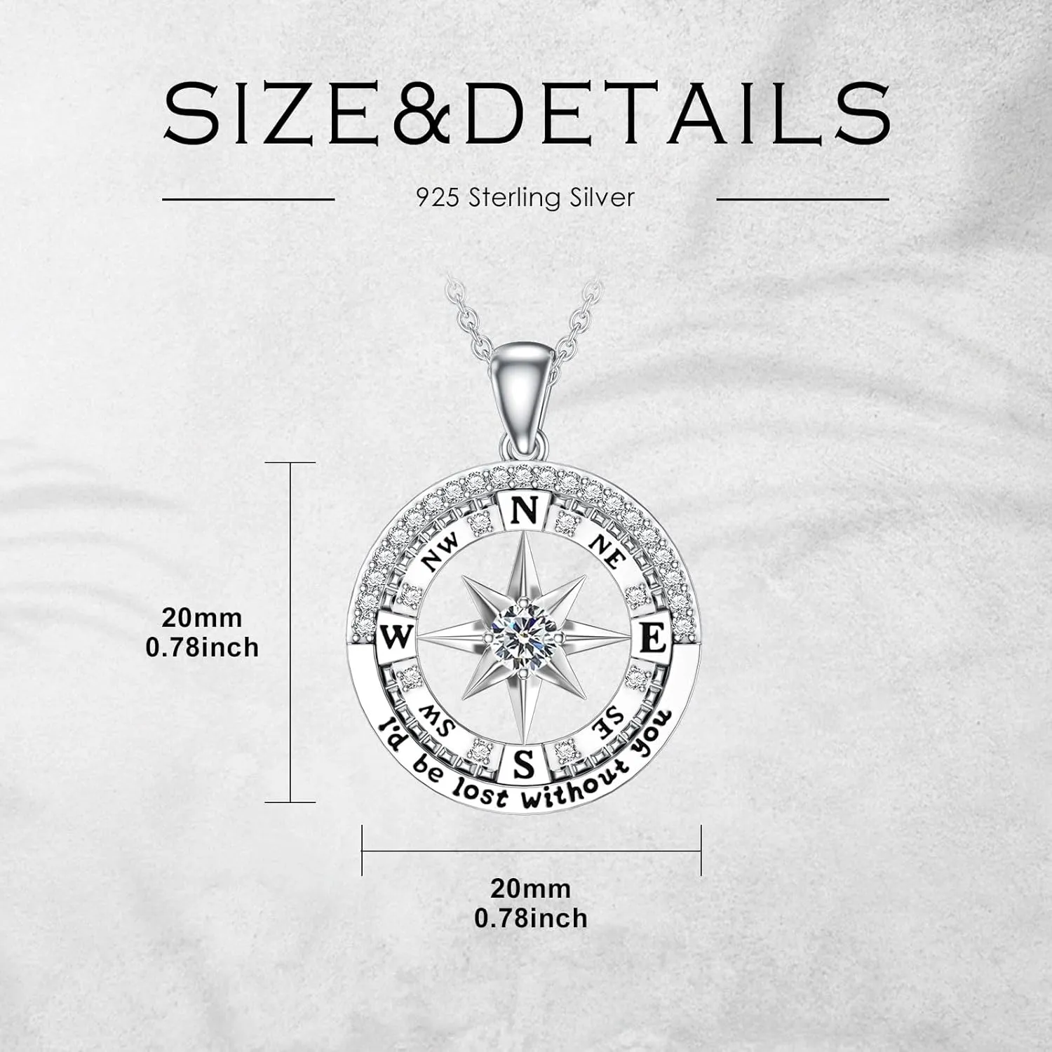 Compass Birthstone Necklace Gift for 2025 Graduation 925 Sterling Silver Compass I'd be Lost Without You Pendant Necklaces Jewelry for Women Her Wife Gift for Birthday Anniversary