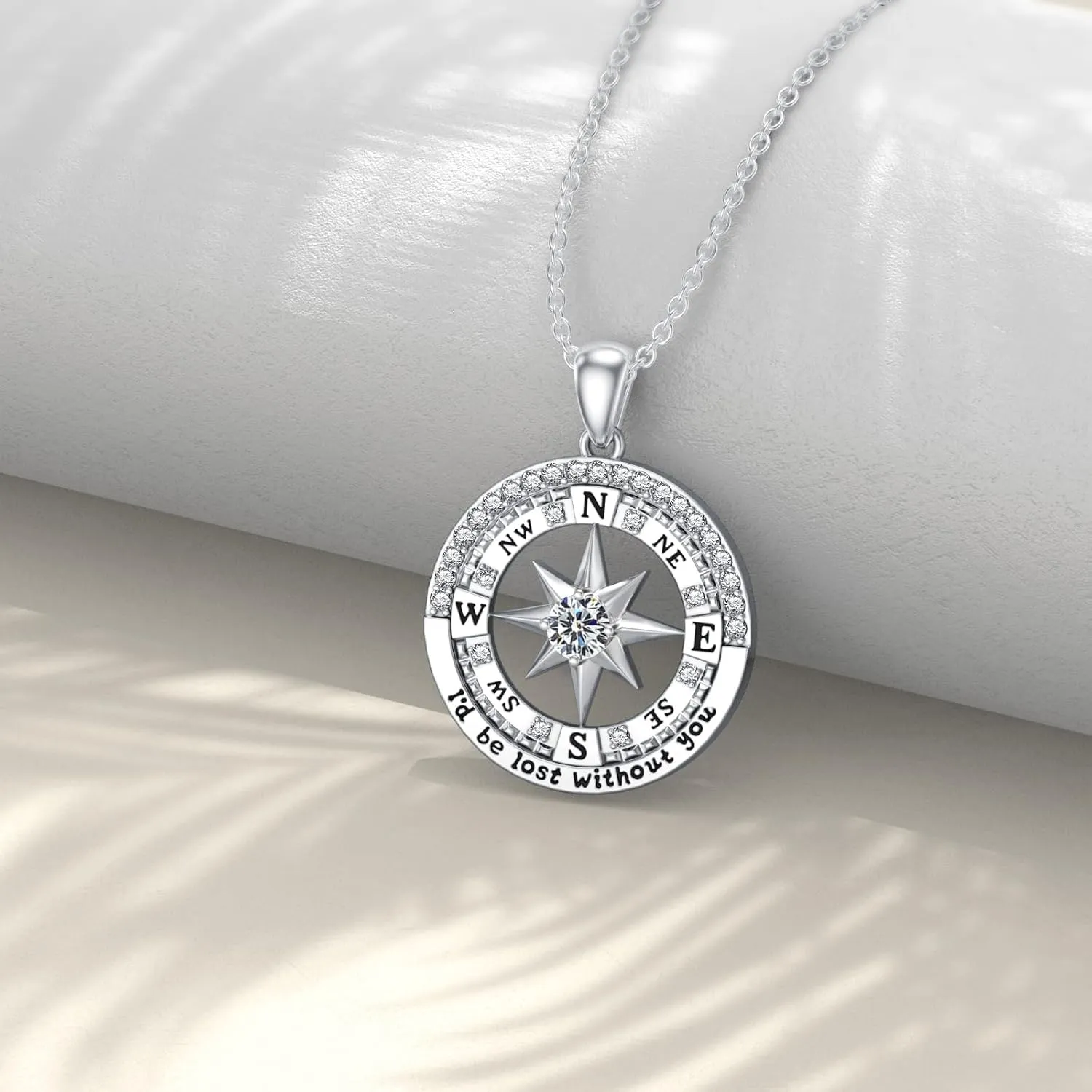 Compass Birthstone Necklace Gift for 2025 Graduation 925 Sterling Silver Compass I'd be Lost Without You Pendant Necklaces Jewelry for Women Her Wife Gift for Birthday Anniversary
