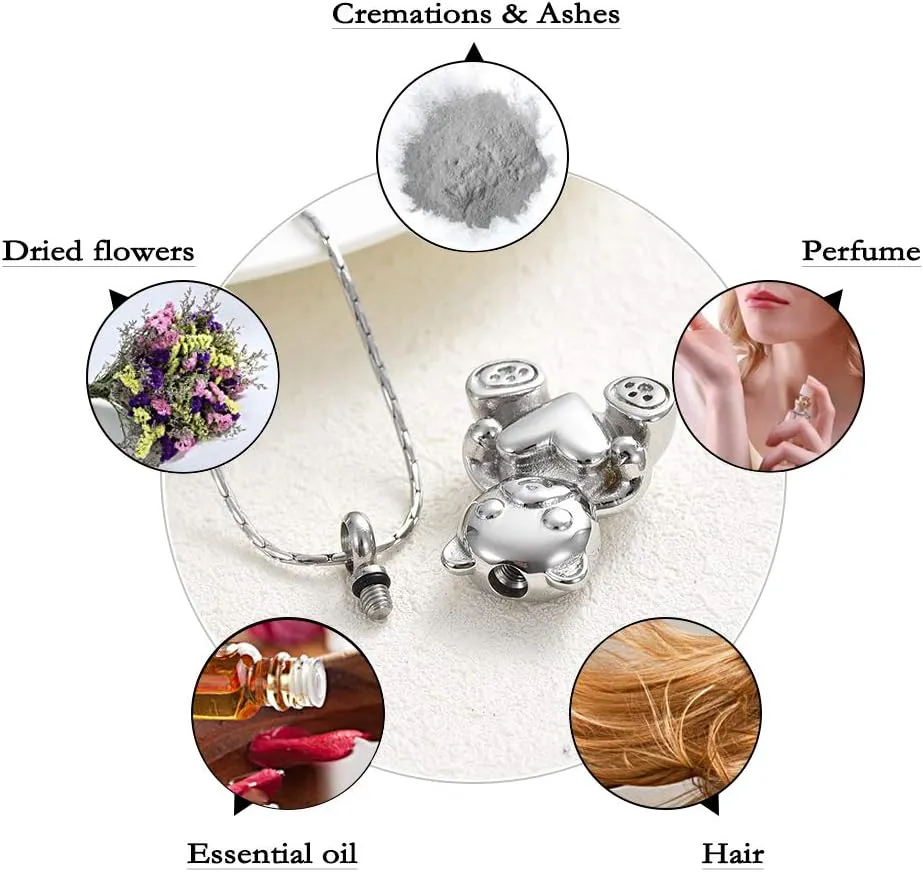 constantlife Cremation Jewelry Ashes Necklace Stainless Steel Teddy Bear Hold Heart Pet Urn Memorial Pendant Funeral Keepsake