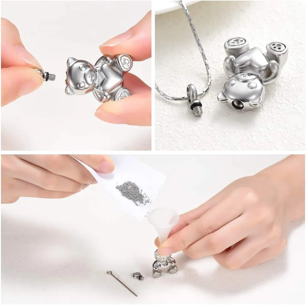 constantlife Cremation Jewelry Ashes Necklace Stainless Steel Teddy Bear Hold Heart Pet Urn Memorial Pendant Funeral Keepsake
